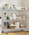45 Inch Wide 3 Tier Metal Shelving On Wheels Built Tough Beefy Heavy Duty Steel Storage Rack With 450 Lbs Capacity Perfect For Kitchen Garage And Laundry Rust Resistant Mobile Storage Cart in laundry room