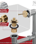 No Sweat Lift Turn Tub Drain Trim Kit With One Hole Overflow Faceplate Brushed Gold components, solid brass drain and stainless steel pipes.