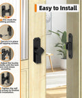 Sturdy 90 Degree Barn Door Lock Aluminum Alloy Security Flip Lock installed on light wood door, includes installation steps.