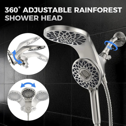 Premium High Pressure Rain Shower Head With Handheld Spray Combo Boasting Patented Magnetic Dock For Full Body Rainfall And Super Smooth No Sweat Relaxation Vibes Chrome Finish