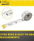 All Purpose 60 Inch Double Sided Tape Measure With Fractional Inches And Millimeter And Centimeter Readings Handy Easy Read For DIY Projects And Home Improvement displaying extra wide markings