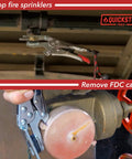 The Top Shelf Game Changer Fire Sprinkler Shutoff Multi Tool Stops Accidental Water Damage And Yanks FDC Caps Quick For Upright Pendant Sidewall And Recessed Heads In Buildings in action, gripping valves.