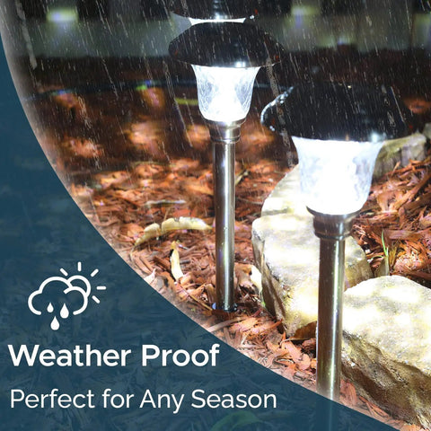 LED Solar Powered Outdoor Landscape Path Lights With Stainless Steel And Glass Lens in rain, IP44 Waterproof for garden use