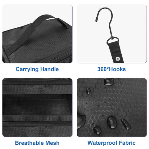 Close-up details of Hangable Travel Luggage Organizer for Carry On Collapsible Hanging Packing Cubes with four compartments.