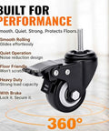 No Roll Guaranteed Dual Lock Caster Wheels 2 Inch Heavy Duty Swivel Casters Set Of 4 M8 Threaded Stem Mount close-up with brake.