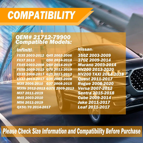 Compatibility list for 2 Pack Black Coolant Reservoir Cap Compatible With Nissan Murano Rogue Versa Quest And Infiniti models