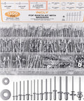 All In One 1200Pcs Pop Rivets And Trifold Rivets Kit With Washers For Auto DIY And Metalwork - 14 Standard Rivet Sizes Plus 1 Trifold Size Includes Washers For Strong Secure Fastening. Aluminum rivets set with assorted washers in organizer box