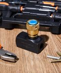 3/8 Inch NPT Hydraulic Flow Control Needle Valve With Bidirectional Flow And Shutoff For Precision Hydraulic Systems, Rugged Metal Body, Easy Install, A Solid Pick For Machinery And Industrial Hydraulics on a wooden surface with tools nearby.