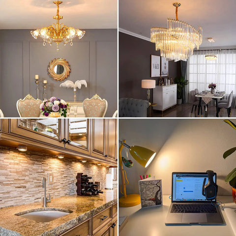 Four views of G9 Bulb 12 Pack Bi Pin 120V 40W Halogen Light Bulbs JC Type For Chandeliers Pendants Cabinets Bathrooms Warm White 2700K Dimmable