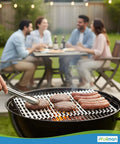 Heavy Duty Disposable Aluminum Grill Liners 12 x 20 Inch Nonstick Sheets used for outdoor BBQ with sausages and burgers grilling