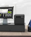 POS setup with tablet, receipt printer, and USB Powered Charging Dock For 600 And 700 Series Scanners on a desk
