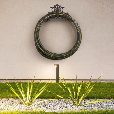 Brown Heavy Duty Cast Iron Outdoor Garden Hose Hanger With Wall Mount Water Hose Holder Reel Vintage Scrollwork Design
