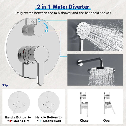 Wall Mounted Rainfall Shower System With 10 Inch High Pressure Head, Multifunction Handheld, Rough-In Valve And Trim Kit guide