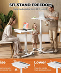 Adjustable Height Rolling Desk With Drawer Swivel Casters Mobile Standing Workstation Slides Under Low Sofa And Bed Smooth Glide Design Zero Hassle Home Office Setup Total Flex For Your Space with adjustable height feature.