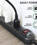 Six Outlet Surge Protector Power Strip with 25 Foot Extension Cord Black Built Tough ETL Listed UL Standard 350 Joules with plugs