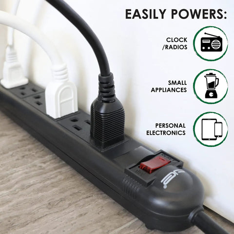 Six Outlet Surge Protector Power Strip with 25 Foot Extension Cord Black Built Tough ETL Listed UL Standard 350 Joules with plugs