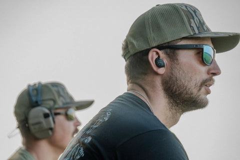 Men wearing Silencer Bluetooth In-Ear Ear Buds 2.0 for Hearing Protection with Rechargeable Battery, 24 dB NRR