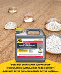 Real Deal Solvent Based Stone And Concrete Sealer For Granite Marble Limestone Indoors Outdoors One Gallon on sandy surface with water beads.