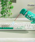 Keyboard Cleaner Air Spray For Computers And Electronics 10oz Can Duster 3 Pack Keeps Your Gear Dust Free, used on a keyboard.
