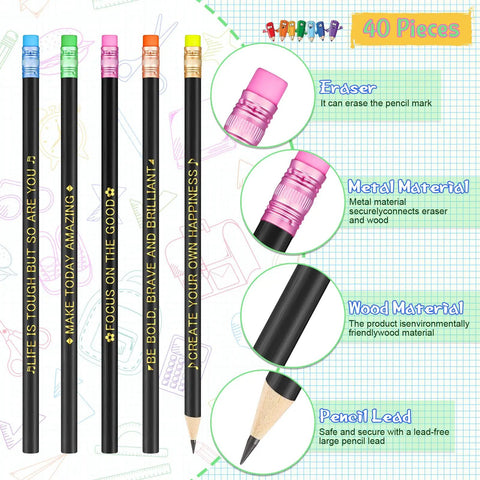 40 Pieces Motivational Color Changing Mood Pencils With Erasers For Back To School Kids Students Classroom Gifts Bible Verse Messages
