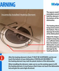 Incorrectly installed Dishwasher Heating Element Replacement W10518394 with 2 fasteners shown close to dishwasher base.