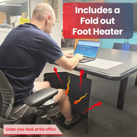 Under Desk Personal Space Heater For Home And Office, Quiet And Safe Electric Warmer with laptop user, foldable, portable design