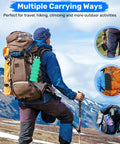Hiker with backpack using Collapsible 16oz Silicone Water Bottle With Carabiner For Gym Travel Camping Hiking Sports Lightweight BPA
