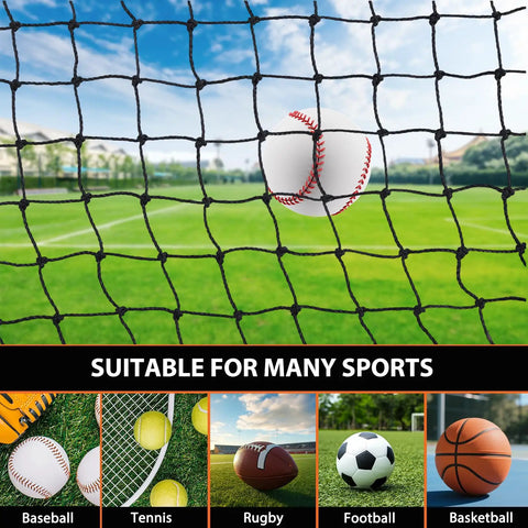 Baseball hitting batting cage netting on field, suitable for many sports, showcasing versatility and use in multi-sport setups