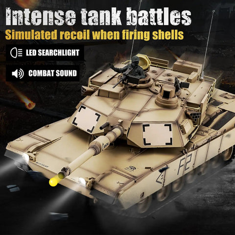 US M1A2 Abrams RC Tank One Sixteenth Scale HengLong 2 4GHz Remote Control Vehicle with realistic sound and lights in action