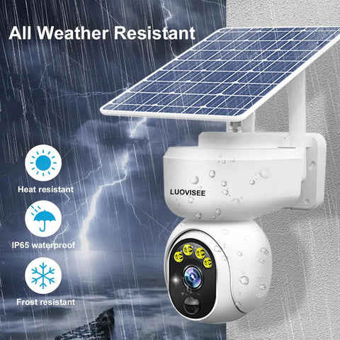Solar Powered Wireless Outdoor WiFi Security Camera With PTZ 360 Degree View and IP65 Weatherproof design in rainy weather