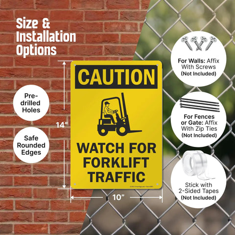 Built Like A Tank Heavy Duty Caution Watch For Forklift Traffic Safety Sign Rust Resistant Outdoor Aluminum Warning Plaque 14x10 inch