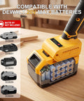5.5 Inch Cordless Circular Saw Tool Only Compatible With DeWalt 20V Max Batteries showing battery compatibility on wood surface.