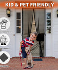 Heavy Duty Fiberglass Magnetic Screen Mesh Door For 38 By 82 Inch Doors Fits 40 By 84 In Interior Patio And Sliding Doors Magnetic Closure Lets Fresh Air In installed with kid and dog passing through