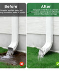 Comparison of Heavy Duty Gutter Downspout Extension And Type A Diverter Kit Featuring Removable Leaf Guard with water flow regulation.