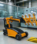 Heavy Duty Vacuum Glass Lifter Trolley For Curtain Wall Setup And Granite Slab Hauling With Adjustable Suction Cups in an industrial setting.