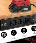 Power outlets and USB ports on 48 Inch Adjustable Workbench With Power Outlet, Heavy Duty 2000 Lb Load Capacity, Hardwood Top.