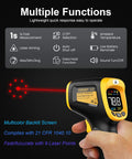 Person holding Infrared Thermometer Gun With Digital Laser Readout For Cooking and Grilling.