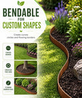 Pre Rusted Cor Ten Steel Landscape Edging Kit with 4.5 Inch Low Profile Border, curved around flower bed and tree ring.