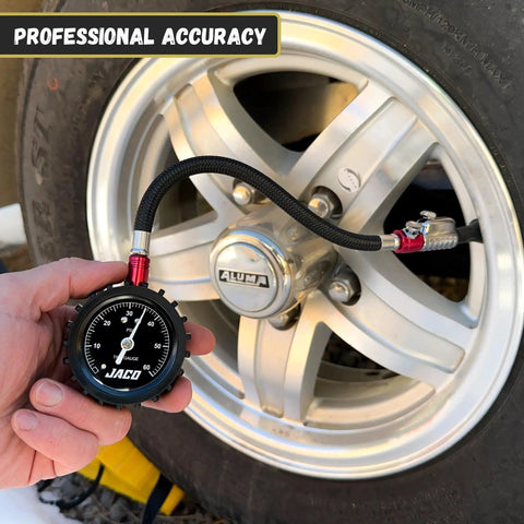 Tire Pressure Gauge With Lightning Chuck Battery Free High Accuracy ANSI B40 1 Certified Reads Up To 60 PSI Instant Lock Valve Stem For Fast On The Go Tire Checks on wheel
