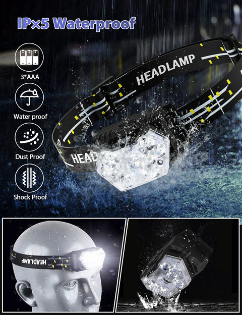 Ultra Bright 2000 Lumen 9 LED Headlamp Kit For Running Night Walking Camping With 6 Modes IPX5 Waterproof Lightweight 2 Pack