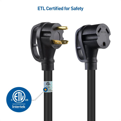 Heavy Duty 30 Amp RV Extension Cord 50 Foot TT-30P to TT-30R Outdoor Rated 10/3 STW Weather Resistant Power Cable ETL Certified