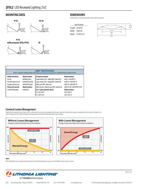 Specification sheet for 2 Foot LED Recessed Volumetric Architectural Troffer, 35W, 3300 Lumens, LP840 4000K, satin white lens.