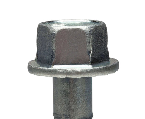Close-up of Three Eighths By Three Inches Large Diameter Tapcon LDT Anchor For Concrete, showing serrated hex washer head.