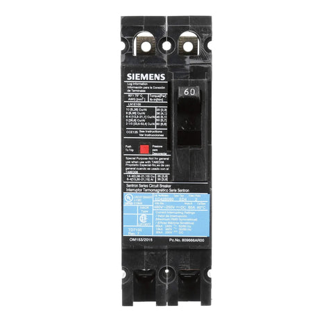 Professional Grade Built Like A Tank 60 Amp Two Pole Thermal Magnetic Circuit Breaker For Commercial Switchboards And Industrial Panelboards 480 Volt Rated Power Grid Setup Module side view with detailed label.