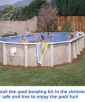 People swimming in above-ground pool equipped with No-Fuss BWB680AG Pool Bonding Kit For Skimmers, ensuring safety and NEC 680.26 compliance.