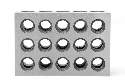 WEN steel 3 x 2 x 1 in precision 1-2-3 block, front view with 15 round holes
