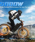 Next Level Heavy Duty Electric Bike For Adults With 6000W Dual Motor And 60V 80Ah Long Range Battery riding on rocky terrain.