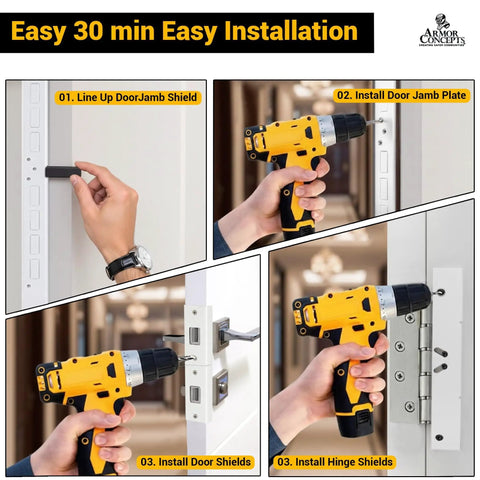 Installation of Door Armor Max Single Door Security Kit Reinforcement For Jamb Frame And Hinges Five Piece Lock Security System