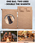 Two Person Queen Size XXL Flannel Sleeping Bag With Cotton Liner And Two Pillows, unzipped into two separate blankets.