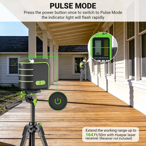 Self Leveling Laser Level Kit With 60 Inch Tripod For Precise Home Reno, Accurate To One Ninth Inch At 33 Feet, Easy Setup For Hanging Pictures, Installing Shelves, Aligning Cabinets, Tiling, Curtain Rods, And More U011G on tripod with pulse mode